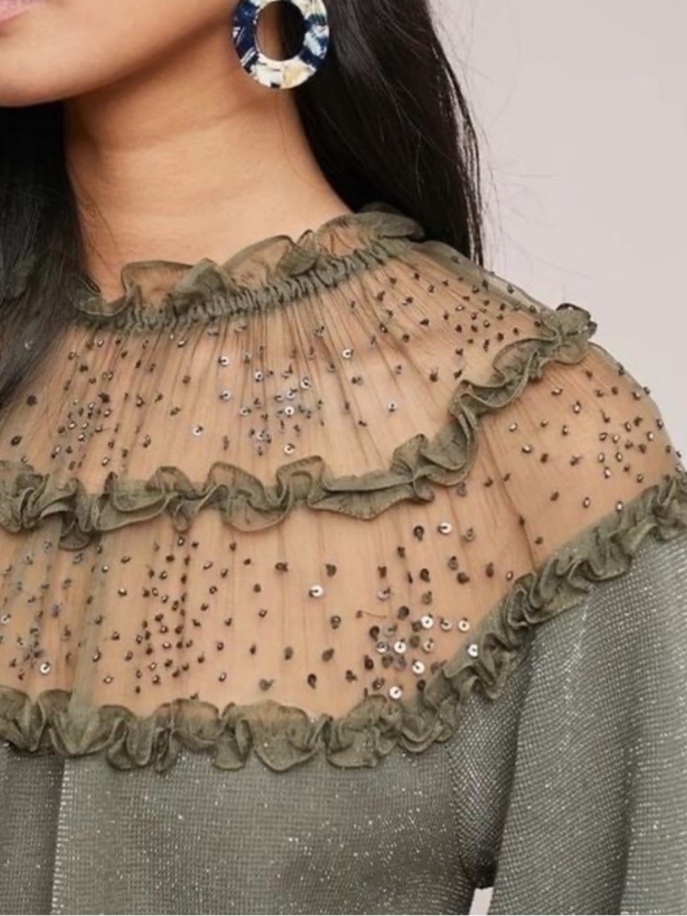 Ranna Gill Anthropologie Bowen Blouse Sage Green Metallic XL - Picture 2 of 6